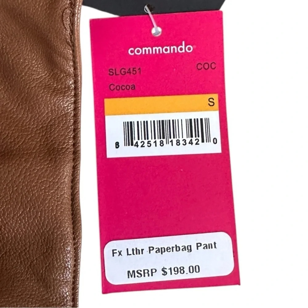 Commando Faux Leather Paperbag Waist Pants Brown Cocoa Tie Belt High Rise NWT S